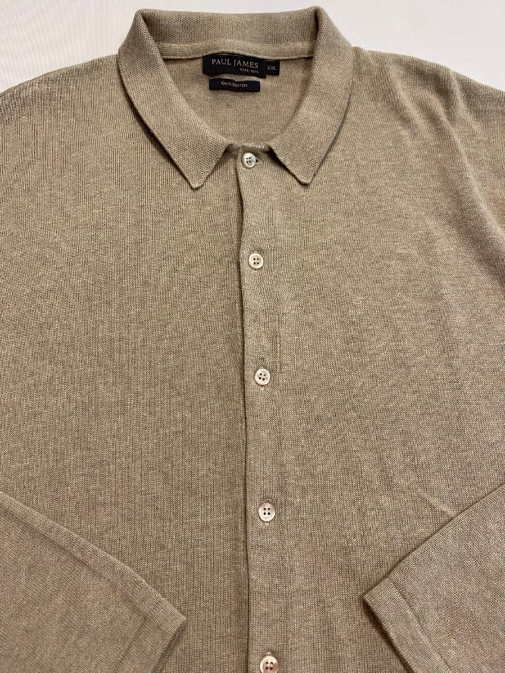 Paul James Men's Long Sleeve Cardigan Tan Cotton XXL - Picture 2 of 7